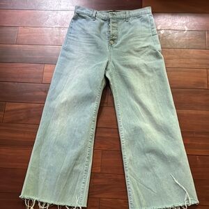 Veronica Beard Blue Flare Wide Leg Jeans with Raw Hem